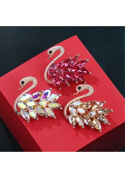 B Lüks Rhinestone Kuğu Şekilli Broş Moda Metal Yaka Iğnesi Kadınlar Için Kazak Eşarp Takı Aksesuarları Hediye (Yurt Dışından)