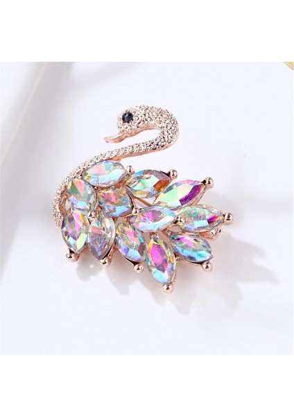 B Lüks Rhinestone Kuğu Şekilli Broş Moda Metal Yaka Iğnesi Kadınlar Için Kazak Eşarp Takı Aksesuarları Hediye (Yurt Dışından)