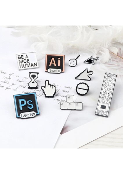 Simge 2 Photoshop Menü Çubuğu Emaye Pimleri Yaratıcı Bilgisayar Simgeleri Broşlar Fare Ok Imleçleri Pop-Up'ları Engelleme Rozetleri Çocuk Giysileri Takı (Yurt Dışından)