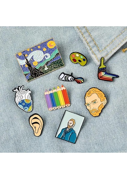 XZ2843 Dahi Ressam Van Gogh Emaye Pin Özel Fırça Sanat Yağlıboya Broş Rozeti Gömlek Yaka Pin Toka Takı Arkadaş Için Hediye (Yurt Dışından)
