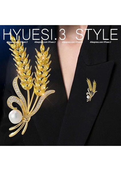 L Lüks Rhinestone Buğday Kulak Broş Kadın Kız Takım Elbise Ceket Sahte Inciler Bitki Yaka Iğnesi Düğün Parti Giysileri Dekor Aksesuarları (Yurt Dışından) modelleri