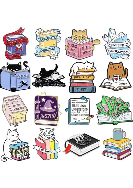 WY2092 Sevimli Kitaplar Emaye Broş Köpek Çiçekler Kahve Fincanı Siyah Kedi Okuma Kitapları Karikatür Rozetleri Punk Giyim Yaka Iğnesi Takı Hediye Yeni (Yurt Dışından)