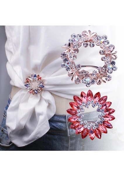 Şampanya Altın T-Shirt Sabit Raptiye Düğümlü Düğme Pin Eşarp Broş Kristal Ipek Eşarp Toka Broş Şal Halka Klipsi Eşarp Aksesuarları (Yurt Dışından)