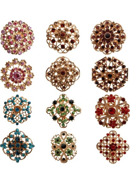 F10 10 Adet Kaplama Kristal Rhinestones Küçük Bejeweled Broş Pins Düğün Gelin Parti Yuvarlak Buket Diy Taklidi Aksesuarları (Yurt Dışından)