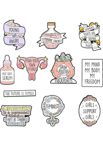XZ7331 Feminist Emaye Pimleri Özel Kendini Aşk Aklımı Vücudum Uterus Benim Özgürlük Broş Karikatür Sevimli Yaka Rozeti Takı Hediye (Yurt Dışından) fiyatları
