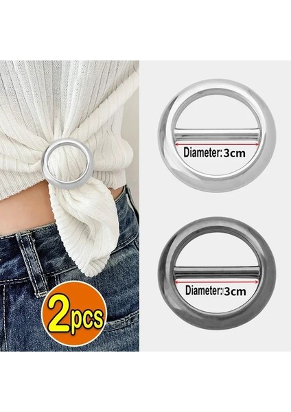 2 Adet-Yuvarlak 1/4 Adet T-Shirt Etek Düğümlü Broş Yüzük Giyim Aksesuarları Moda Bel Metal Köşe Düğümlü Toka Ipek Eşarp Gömlek Tokaları (Yurt Dışından)