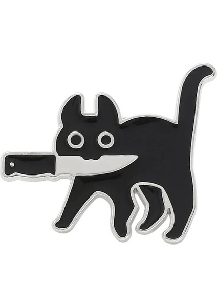 Kedi Karikatür Kedi Bıçaklı Emaye Broş Komik Katiller Siyah Kitty Mew Mew Denim Yaka Pin Moda Çanta Rozeti Takı Arkadaş Için Hediye (Yurt Dışından)