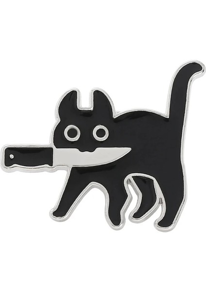 Kedi Karikatür Kedi Bıçaklı Emaye Broş Komik Katiller Siyah Kitty Mew Mew Denim Yaka Pin Moda Çanta Rozeti Takı Arkadaş Için Hediye (Yurt Dışından)