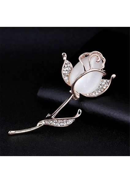 Beyaz Gül Gül Çiçek Broş Opal Taş Taklidi Broş Kadınlar Için Takım Elbise Pimleri Moda Giyim Düğün Takısı Accesorios Mujer Hediyeler (Yurt Dışından) fiyatları