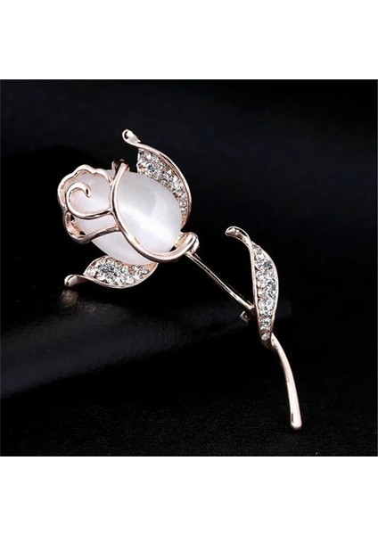 Beyaz Gül Gül Çiçek Broş Opal Taş Taklidi Broş Kadınlar Için Takım Elbise Pimleri Moda Giyim Düğün Takısı Accesorios Mujer Hediyeler (Yurt Dışından) modelleri