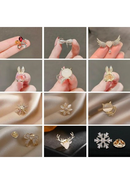 Geyik Moda Küçük Broş Pin Çiçek Hayvan Yay Kadınlar Için Broşlar Metal Yaka Iğneler Parlama Önleyici Sabit Kazak Giyim Aksesuarları (Yurt Dışından)