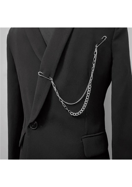Zincir Broş 3 Punk Kolye Çift Pin Klip Zincir Broş Japonya Kore Erkekler Kadınlar Için Sokak Ins Uzun Metal Göğüs Zinciri Broş Trendy Aksesuarları (Yurt Dışından)