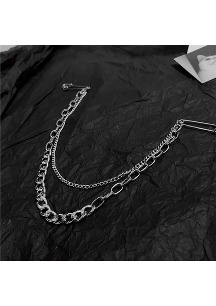 Zincir Broş 3 Punk Kolye Çift Pin Klip Zincir Broş Japonya Kore Erkekler Kadınlar Için Sokak Ins Uzun Metal Göğüs Zinciri Broş Trendy Aksesuarları (Yurt Dışından)