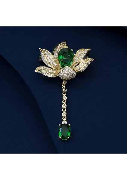Stil 19 Vintage Zarif Kadın Klasik Kolye Lotus Kristal Broş Rozetleri Nefis Bayan Parlak Bitki Taklidi Parti Pimleri Takı (Yurt Dışından) modelleri