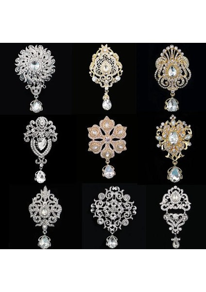 5 Altın Diezi Vintage Altın Gümüş Renk Kristal Broş Düğün Kadınlar Için Parti Elbise Taklidi Gelin Buketi Su Damlası Broş Pins (Yurt Dışından) fiyatları
