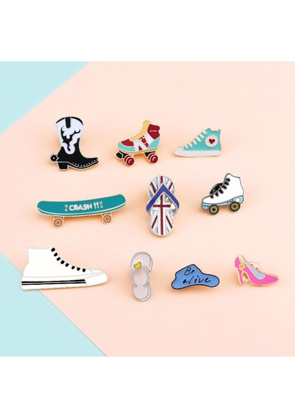 Stil 6 Moda Broş Paten Kaykay Sandalet Yüksek Topuklu Kadın Emaye Rozeti Pimleri Ayakkabı Metal Simge Gömlek Ceketler Sırt Çantaları Düğme Pin (Yurt Dışından)