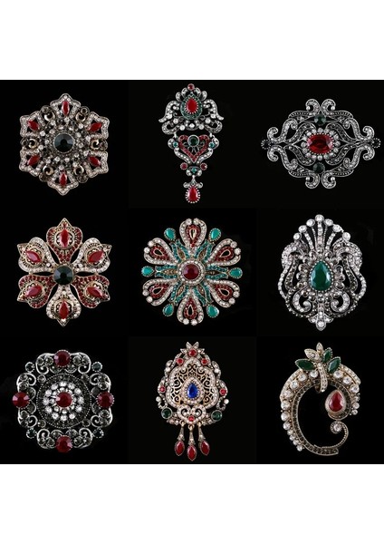Stil 6 Barok Tarzı Vintage Kadın Erkek Moda Kristal Broş Iğneler Retro Saray Metal Rozetleri Yaka Pin Unisex Parti Korsaj Takı (Yurt Dışından)