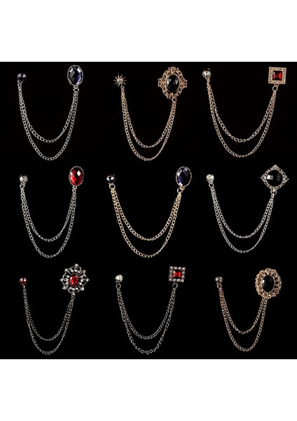Stil 1 Skeds Moda Taklidi Erkekler Klasik Zincir Broş Takım Elbise Takı Vintage Kristal Dekorasyon Ziyafet Broş Rozetleri Pin Korsaj (Yurt Dışından)