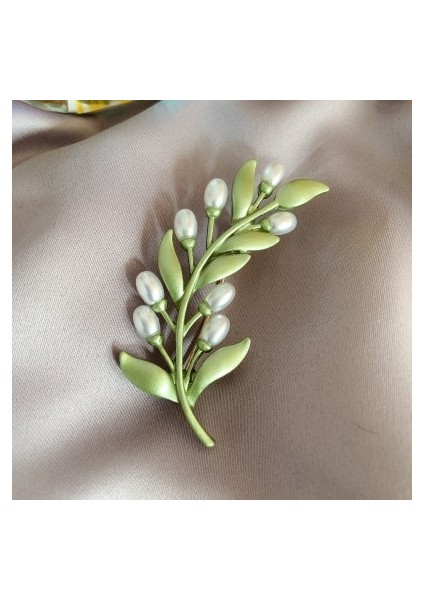 20 Huanzhi Vintage Emaye Yeşil Renk Bitki Inciler Pin Ağacı Lotus Yaprağı Yabanmersini Kiraz Çiçek Bambu Broş Kadınlar Takı Hediye Için (Yurt Dışından)