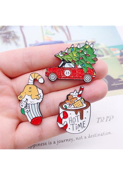 Stil-5 Karikatür Noel Hediyesi Ağacı Araba Fincan Çorap Kahve Emaye Broş Alaşım Rozet Denim Elbise Sırt Çantası Pin Sevimli Tatlı Kadın Takı (Yurt Dışından) fırsatları