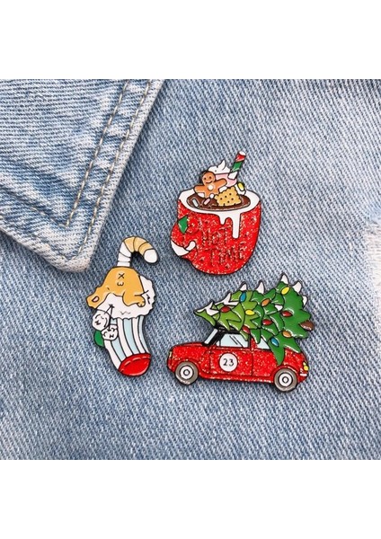 Stil-5 Karikatür Noel Hediyesi Ağacı Araba Fincan Çorap Kahve Emaye Broş Alaşım Rozet Denim Elbise Sırt Çantası Pin Sevimli Tatlı Kadın Takı (Yurt Dışından) indirimleri