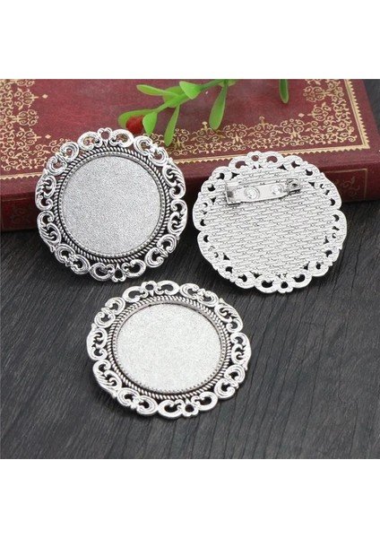 A3-60 Yeni Moda 5 Adet 25MM Iç Boyut Antik Gümüş Kaplama Bronz Broş Yapraklar Tarzı Cabochon Taban Ayarı (Yurt Dışından)