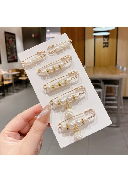 01-6 Adet Moda Kristal Bel Toka Sabit Kayış Charm Emniyet Pimi Broş Anti Güz Kazak Hırka Klip Zincir Inciler Broş Takı (Yurt Dışından)