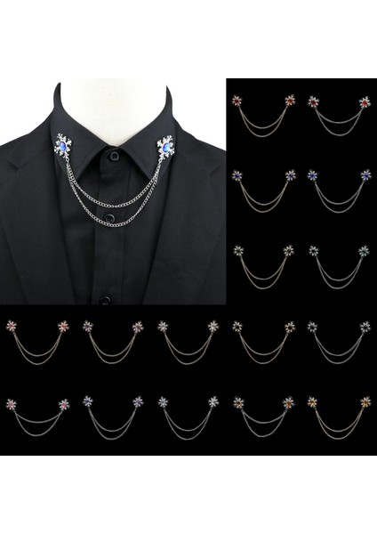 14-2 Moda Beyefendi Püskül Broş Erkek Takım Elbise Gömlek Yaka Kristal Çapraz Zincir Yaka Pin Taklidi Retro Düğün Aksesuarları (Yurt Dışından)