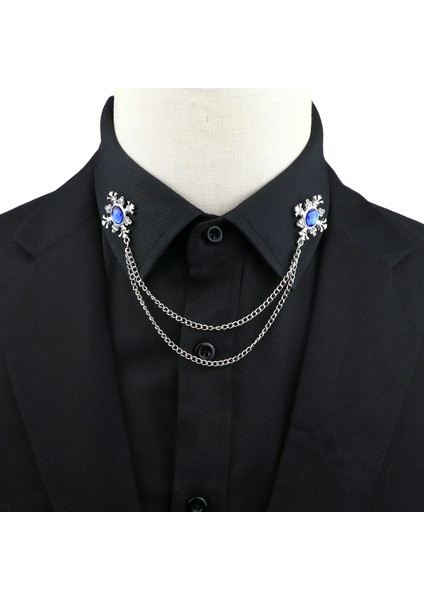 14-2 Moda Beyefendi Püskül Broş Erkek Takım Elbise Gömlek Yaka Kristal Çapraz Zincir Yaka Pin Taklidi Retro Düğün Aksesuarları (Yurt Dışından)