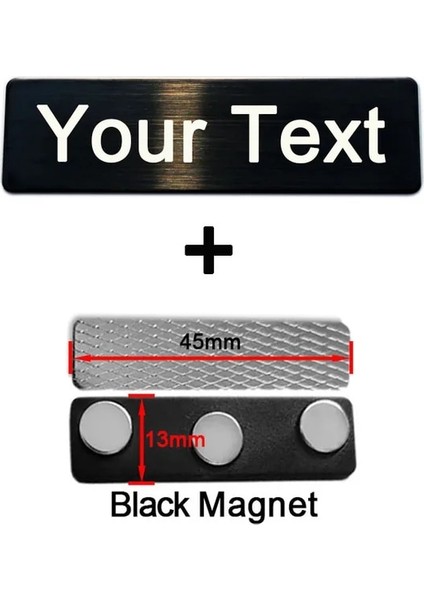 Fırçalanmış Siyah Mıknatıs 70X20MM Paslanmaz Çelik Kişiselleştirilmiş Yaka Kartı Tutucu Özel Metal Etiket Lazer Kazınmış Personel Öğrenci Enfermera Kimlik Metinleri Logo (Yurt Dışından)
