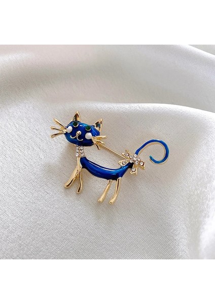 Küçük Kanat Yeni Sevimli Mavi Kedi Broş Kore Rhinestone Broşlar Kadınlar Için Altın Renk Alaşım Hayvan Pimleri Moda Kristal Korsaj Aksesuarları (Yurt Dışından) fırsatları