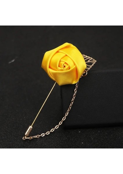 Sarı Yüksek Dereceli Şerit Gül Çiçek Altın Yaprak Moda Broş Pin Erkekler Kadınlar Için Ipek Ilik Groomsmen Parti Balo Takım Elbise Aksesuarları (Yurt Dışından)