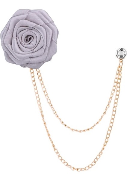 Gri Kore Damat Düğün Broş Kumaş Sanatı El Yapımı Gül Çiçek Broş Yaka Pin Rozeti Püskül Zincir Erkek Takım Elbise Aksesuarları (Yurt Dışından)