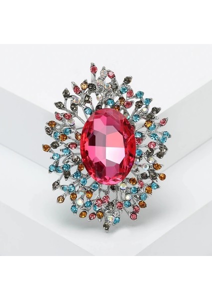 PINK1364-PK Beaut&berry Popüler Rhinestone Çiçek Broş 6 Renk Kadın Elbise Parti Ofis Rahat Pimleri Aksesuarları Hediyeler (Yurt Dışından)