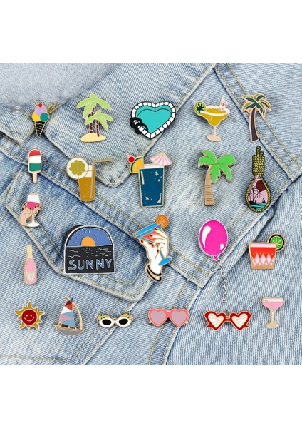 Stil 25 Keyfini Çıkarın Yaz Tatili Broş Karikatür Deniz Plaj Güneş Gözlüğü Iğneler Arkadaşlar Için Içecek Fincan Dondurma Ağacı Emaye Rozet Çanta Takı Hediye (Yurt Dışından) fiyatları