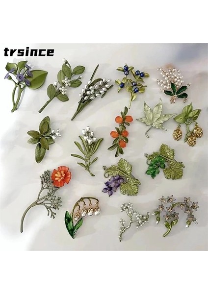 16 Vintage Emaye Yeşil Bitki Inciler Pin Ağacı Lotus Yaprağı Yabanmersini Kiraz Çiçek Bambu Broş Kadınlar Takı Hediye Için (Yurt Dışından) fiyatları