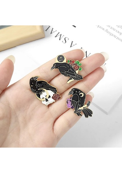 XZ1430-3 Punk Gotik Karga Kuzgun Emaye Pimleri Kuş Tüyü Ay Çiçekleri Veba Doktor Hayvan Broş Rozeti Takı Hediye Arkadaşlar Çocuklar Için (Yurt Dışından) fırsatları