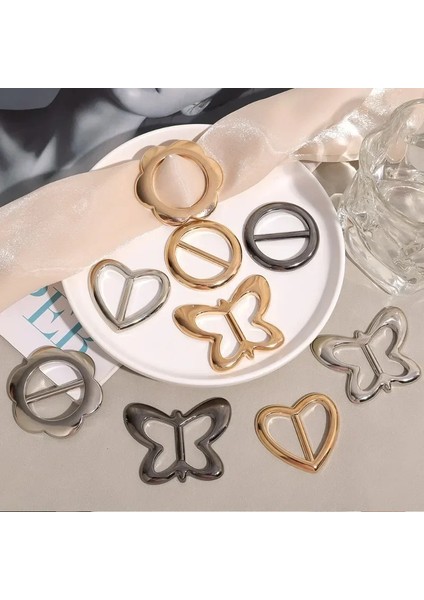 Kalp-Gümüş 1/4 Adet T-Shirt Etek Düğümlü Broş Yüzük Giyim Aksesuarları Moda Bel Metal Köşe Düğümlü Toka Ipek Eşarp Gömlek Tokaları (Yurt Dışından) fırsatları