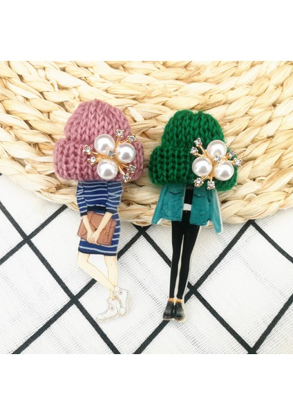Stil 7 Kız Sevimli Güzel Broş Kadın Yün Şapka Kristal Karikatür Rozetleri Broş Pins Moda Harajuku Pimleri Simgeler Hediyeler Drop-Shipping (Yurt Dışından) fiyatları