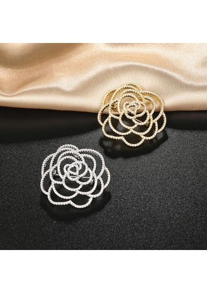 A21202-GOLD Moda Yaratıcı Tasarım Kamelya Broş Bayanlar Eşarp Dekorasyon Kristal Zirkon Gül Çiçek Broş Kız Akşam Yemeği Takım Elbise Pin (Yurt Dışından)