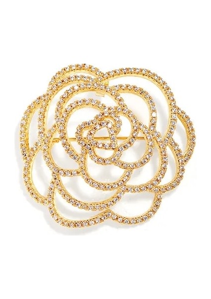 A21202-GOLD Moda Yaratıcı Tasarım Kamelya Broş Bayanlar Eşarp Dekorasyon Kristal Zirkon Gül Çiçek Broş Kız Akşam Yemeği Takım Elbise Pin (Yurt Dışından)