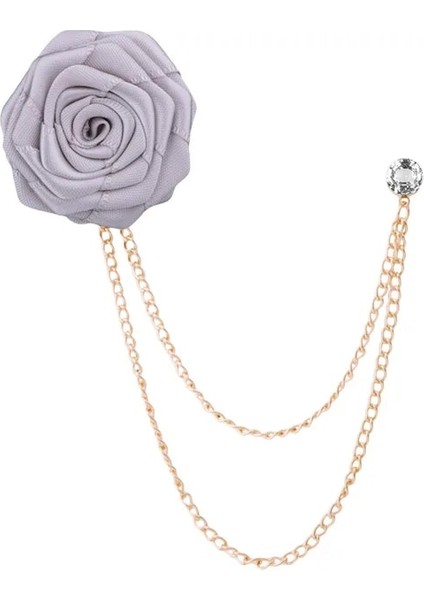 Gümüş Gri Kore Damat Düğün Broş Kumaş Sanatı El Yapımı Gül Çiçek Broş Yaka Pin Rozeti Püskül Zincir Erkek Takım Elbise Aksesuarları (Yurt Dışından)