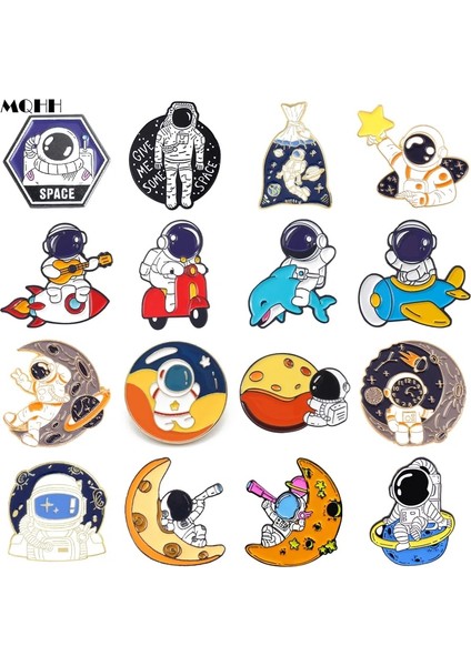 STYLE-31XZ2085-12 Yaratıcı Karikatür Gezegen Astronot Emaye Pimleri Uzay Ay Yıldız Roket Araba Hayvan Astronot Alaşım Broş Rozeti Kadın Takı Hediye (Yurt Dışından) fiyatları