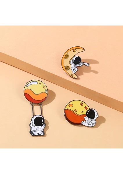 STYLE-31XZ2085-12 Yaratıcı Karikatür Gezegen Astronot Emaye Pimleri Uzay Ay Yıldız Roket Araba Hayvan Astronot Alaşım Broş Rozeti Kadın Takı Hediye (Yurt Dışından) indirimleri