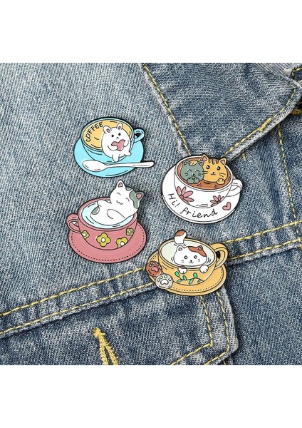 XZ3134 Kahve Fincanı Pin Kedi Pimi Kahve Pin Kahve Dükkanı Garson Pin Sırt Çantası Giyim Aksesuarları Alaşım Emaye Yaka Iğnesi Broş Rozeti (Yurt Dışından) modelleri