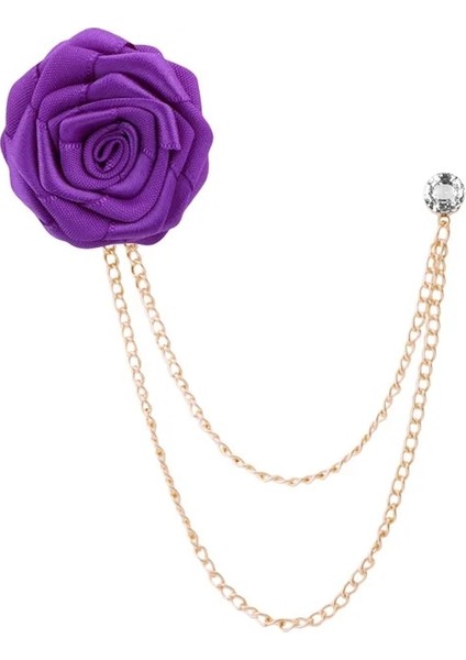Mor Kore Damat Düğün Broş Kumaş Sanatı El Yapımı Gül Çiçek Broş Yaka Pin Rozeti Püskül Zincir Erkek Takım Elbise Aksesuarları (Yurt Dışından)