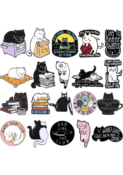 14 Kedi Koleksiyonu Emaye Broş Kahve Fincanı Balık Paketi Kitap Kedi Hayat Daha Iyidir Kedi Zar Sevimli Kedi Rozeti Punk Yaka Iğnesi Takı (Yurt Dışından) fiyatları