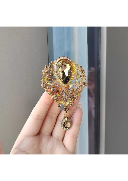 XZ0166-2 1 Adet Lüks Altın Gümüş Renk Kristal Gözyaşı Gelin Broşlar Düğün Kadınlar Için Parti Taklidi Buket Su Damlası Broş Pins Jewe (Yurt Dışından)