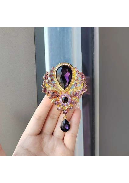 XZ0166-2 1 Adet Lüks Altın Gümüş Renk Kristal Gözyaşı Gelin Broşlar Düğün Kadınlar Için Parti Taklidi Buket Su Damlası Broş Pins Jewe (Yurt Dışından)