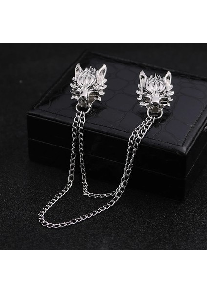 Altın Yeni Punk Zincir Kurt Pin Broş Erkek Takım Elbise Broş Yaka Dekore Kurt Kafası Gömlek Aksesuarları Gelgit Korsaj Broş Pins (Yurt Dışından)